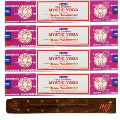 Image of Original Satya Nag Champa Mystic Yoga incense sticks with M&amp;J holder x4 pack for Aromatherapy, Spa, Yoga, Weddings, Meditation, Healing, Positivity and Relaxation