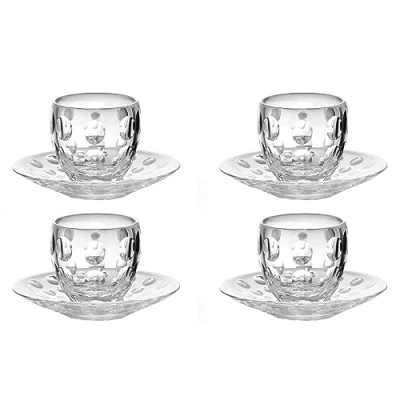 Image of Guzzini Venice Glass 110ml Coffee Espresso Cup with Plastic Saucer Set (4)