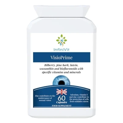 Image of InfiniVit VisioPrime Lutein, Zeaxanthin, Bioflavonoids, Bilberry, Pine Bark, Vitamins and Minerals Eye Supplement, 60 Capsules