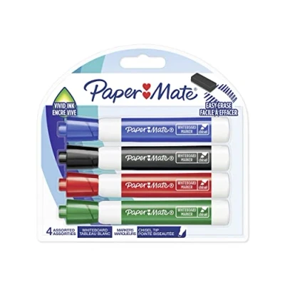 Image of Paper Mate Low Odour Whiteboard Markers, Fine Tip, Assorted Ink Colours, 4 Count