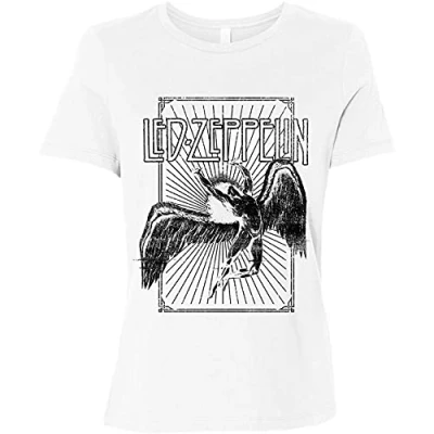 Image of Paradiso Clothing LED Zeppelin Icarus Burst Skinny FIT Print Tshirt, Women&#039;s, Size: Medium, White