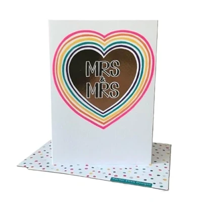 Image of Wedding Greeting Card Lesbian/Gay Mrs &amp; Rainbow Love Heart