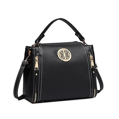 Image of Miss Lulu Women Handbags Pu Leather Casual Travel Ladies Top Handle Crossbody Shoulder Messenger Bag Small Tote Light Golden Hardware (Black)