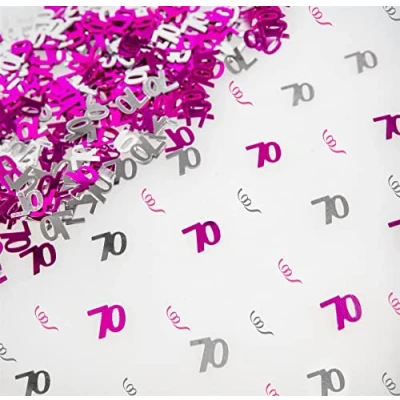 Image of SHATCHI 28 g Pink and Silver 70th Birthday Confetti Foil Metallic Glitz Table Scatter Sprinkles Age Bday Party Decorations, 12 mm