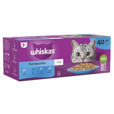 Image of Whiskas 1+ Adult Cat Fish Selection Pouches in Jelly, 40 x 85 g