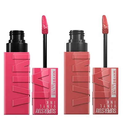 Image of Maybelline New York SuperStay Vinyl Ink Lip Tint Bright Color 35 Cheeky + 20 Coy Finish Luminous 2 Lipsticks with Precision Applicator