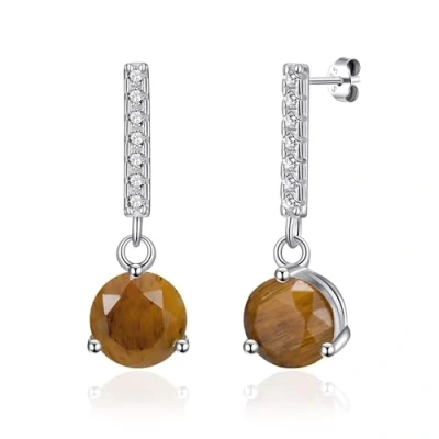 Image of Philip Jones Sterling Silver Tigers Eye Gemstone Drop Earrings