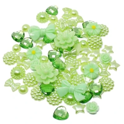 Image of 80 Mix Green Shabby Chic Resin Flatbacks Fresh Craft Embellishments for Cardmaking and Artistic Projects