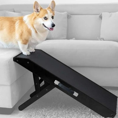 Image of Dog Ramp for Couch PRIORPET Birchwood Foldable Adjustable 7&quot; to 20&quot; Landing Platform Seamlessly Connects Anti Slip Grip Pet Small Dogs up 170lbs Black
