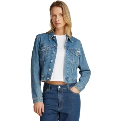 Image of Calvin Klein Jeans Cropped 90&#039;S Jacket Denim jacket, Women&#039;s, Size: Large, medium