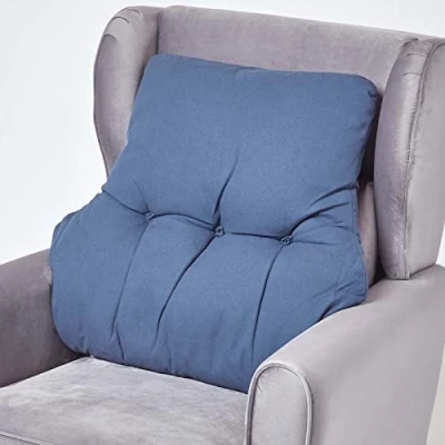Image of HOMESCAPES Navy Blue Back Support Cushion Thick Lumbar for Armchair, Desk Chair or Sofa Soft 100% Cotton Orthopaedic Posture Cushion, 15cm Deep