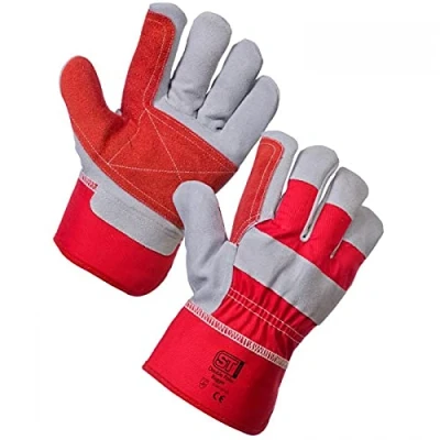Image of PACKAGING AND DISPOSABLES 10 PAIRS HEAVY DUTY DOUBLE PALM RIGGER GLOVES LEATHER WORK SAFETY GAUNTLETS (10)