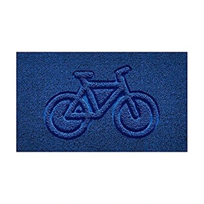 Image of Nicoman Embossed Spaghetti Door Mat Dirt Trapper Jet Washable Doormat 70x43cm (Blue, BIKE Shape) Use on Carpet ONLY