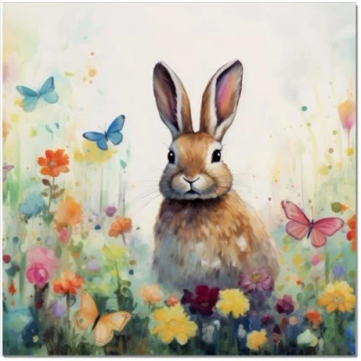 Image of doodlecards Easter Card Bunny in Wildflowers Square Size with Plain Envelope