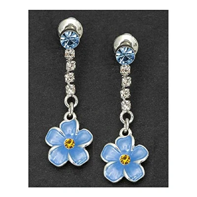 Image of Equilibrium Blue Diamante Forget Me Not Dangle Silver Plated Earrings Boxed Gift