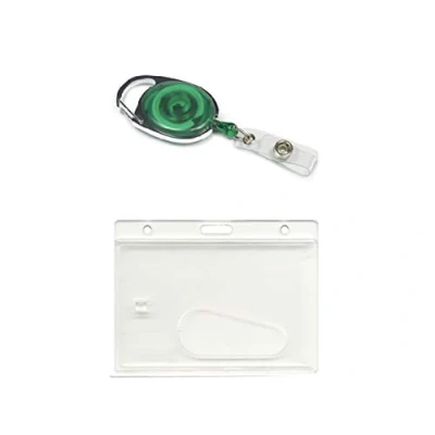 Image of ID Card It 1 Holder Clear Enclosed Pass &amp; Premier Yo Retractable Reel (Dark Green)