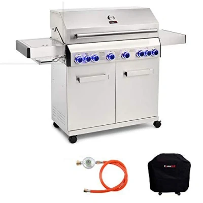 Image of CosmoGrill Outdoor Barbecue 6+2 Platinum Stainless Steel Gas Grill BBQ (Silver With Cover)