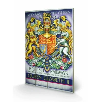 Image of Pyramid International God Save the Queen Wood Print, Multi Colour, 40 x 59 cm