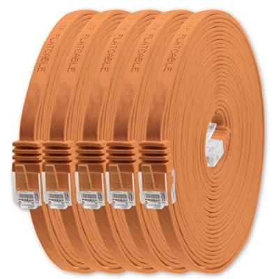 Image of 1m Orange 5 pieces Cat.6 Flat Network Cable Cat6 Ultra Patch 1000 Mbit/s Gigabit LAN (RJ45) Slim Micro