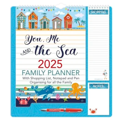 Image of 2025 Family Organiser Calendar Wall Planner With Memo Pad, Pen &amp; Shopping List You Me And The Sea Monthly Five Columns