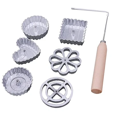 Image of LINGJIONG 7PCS Rosette Mould Set Aluminum Waffle Molds With Wooden Handle, Homemade Swedish For Cookie