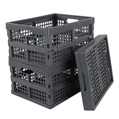 Image of Bblina 3 pack Grey Folding Storage Crates Plastic Collapsible Basket, 15 Liter
