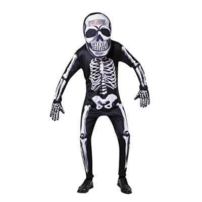 Image of Bristol Novelty AF070 Big Head Skeleton Costume, Men, Women, Black/White, One Size