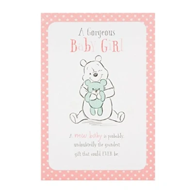 Image of Hallmark 25501672 Medium &quot;Happy Wishes&quot; Winnie the Pooh Baby Girl Card [Old Model]