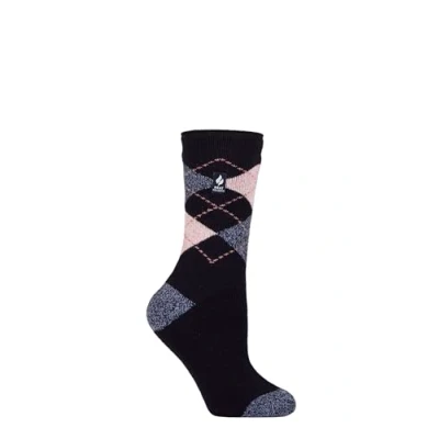 Image of Women&#039;s 1 Pair SOCKSHOP Heat Holders 1.6 TOG Lite Patterned and Striped Socks Cali Navy / Orchid 4 8