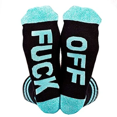Image of Himozoo Unisex Cotton Funny FUCK OFF Ribbed Knit Half Crew Socks (Blue)
