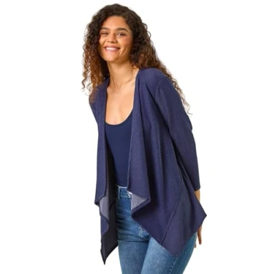 Image of Roman Womens Stretch Waterfall Knit Cardigan Blue Size 18 UK