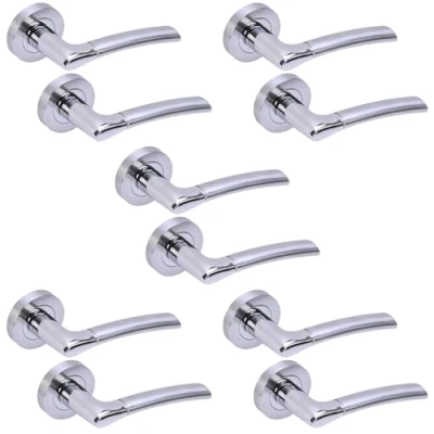 Image of HANDLEZONE® 5 Sets Columba Lever On Round Rose Door Handles, Internal Passage Latch Handles Dual Finish Polished/Satin Chrome