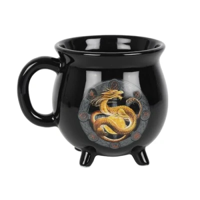Image of Black New Bone China Litha Cauldron Mug by Anne 10cm x (1 Pc.) Colour Changing Magic Mug, Unique Witchcraft Brew Design Enchanting Gift Perfect for Home Decor