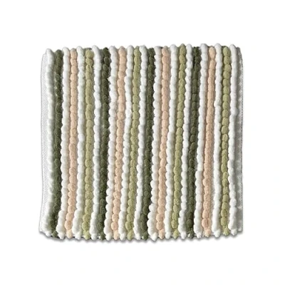 Image of Allure Striped Chunky Bobble Shower Mat 50 x 50cm in Green Stripe Thick, Hand Woven, Super Soft Square Bath