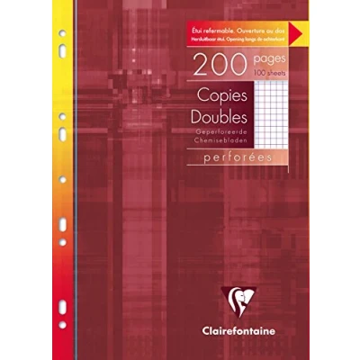 Image of Clairefontaine Ref 47122C Multi Punched Double Sheet (Pack of 100 Sheets) A4 Sized, 5/5 Squared Rulings with Margins, 90gsm White Brushed Vellum Paper