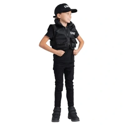 Image of Dress Up America SWAT Costume Kids Vest And Cap Set Role Play For
