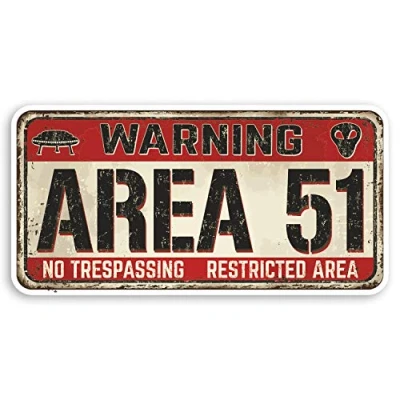 Image of 2 x 10cm Area 51 Sign Vinyl Stickers Alien Aliens UFO Fun Laptop Sticker #31311 (10cm Wide)