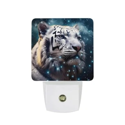 Image of Galaxy White Tiger Night Light Plug In Wall LED Nightlight with Dusk to Dawn Sensor for Bedroom Kitchen