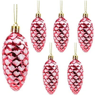 Image of Christmas Concepts® Pack of 690mm Shiny &amp; Glitter Decorated Pine Cone Baubles Tree Decorations (Red)