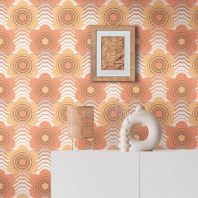 Image of A.S. Création Retro 70&#039;s Floral Wave Wallpaper Brown/Orange/Yellow/Cream Chic 395393 8.50m x 0.53m Paste The Wall