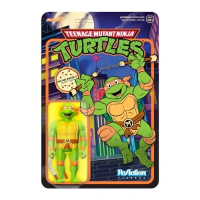 Image of Super 7 TEENAGE MUTANT NINJA TURTLES REACTION FIGURE MICHELANGELO 10 CM
