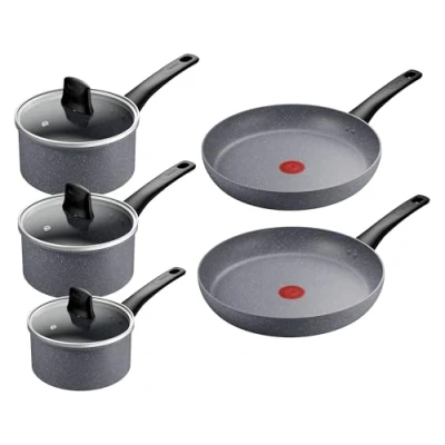 Image of Tefal Healthy Cook On, Cookware Set, Frying Pan (24/28 cm), Saucepan with Lid (16/18/20 Mineralia Non Stick Coating, Thermo Signal™, E120S544
