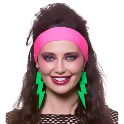 Image of Wicked Costumes Adult 80&#039;s Neon Green Lightning Clip On Earings Fancy Dress Accessory
