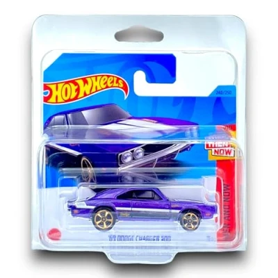 Image of Hot Wheels &#039;69 Dodge Charger 500 (Purple &amp; White) 8/10 Then and Now 2023 240/250 (Short Card) COMES IN A KLAS CAR KEEPER PROTECTIVE COLLECTORS CASE HKJ46