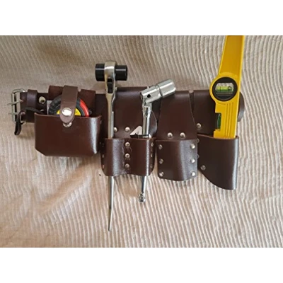 Image of Scaffolding Leather BBI Tool Work Belt with Set Spanner Ratchet Level TapePouch/Pockets/Frog (Belt 1921 716 Tape)