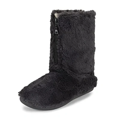 Image of Polar Womens Memory Foam Zipper Faux Fur Covered Rubber Sole Indoor Outdoor Cosy Luxury Boot Slippers Dark Grey 6 YC0802_6