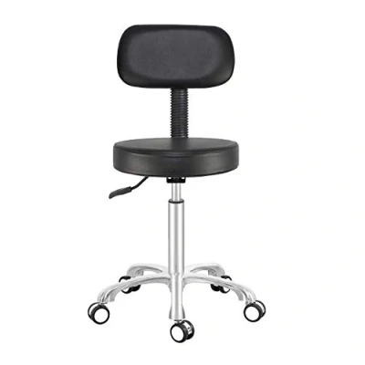 Image of Adjustable Swivel High Desk Stool Chair for Beauty Kitchen Office Drum,Tall Metal Frame on Wheels and Back (Black)