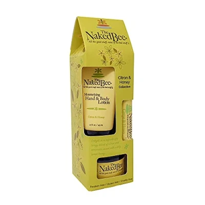 Image of The Naked Bee Citron &amp; Honey Gift Collection. Body Butter, Lotion Lip Balm Set. Moisturising Care Skin Skincare Womens Sets.