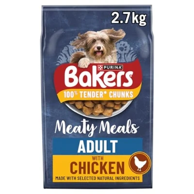 Image of Bakers Meaty Meals Adult Dry Dog Food Chicken 2.7kg, Pack of 4
