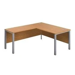 Image of 1600X800 Goal Post Left Hand Return Desk Nova Oak Silver